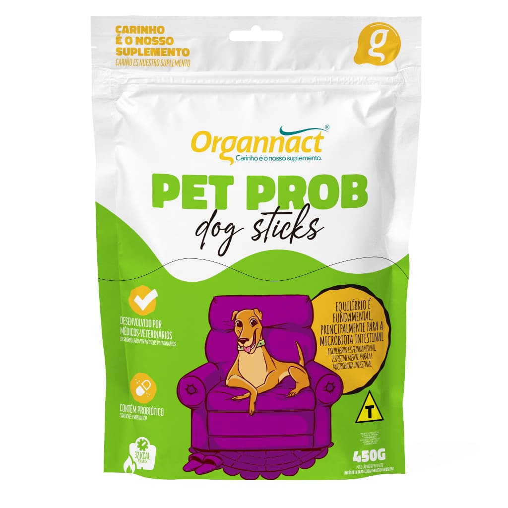 Suplemento Pet Prob Dog Sticks 450g Organnact Probióticos Para Cães Cachorro Rico Vitaminas Minerais