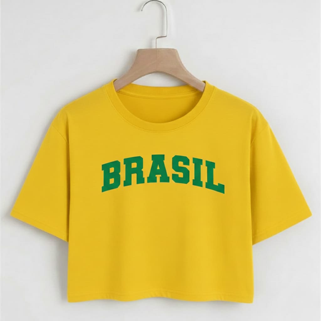Cropped Feminino Estampa Brasil Premium Modelo Casual com Variações de Cores em Malha 100% Algodeão - Lançamento