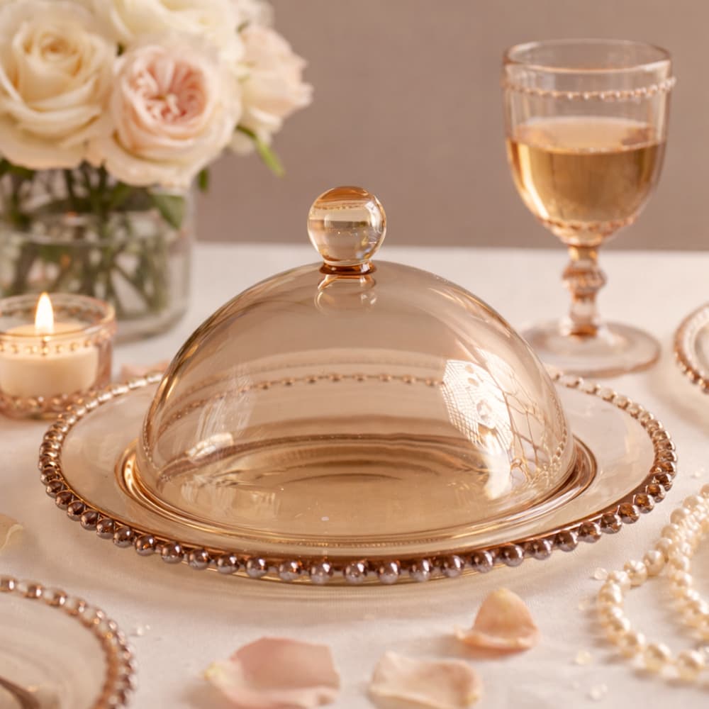 1 Queijeira de Cristal Pearl Âmbar Wolff Porta Frios Elegante 28267