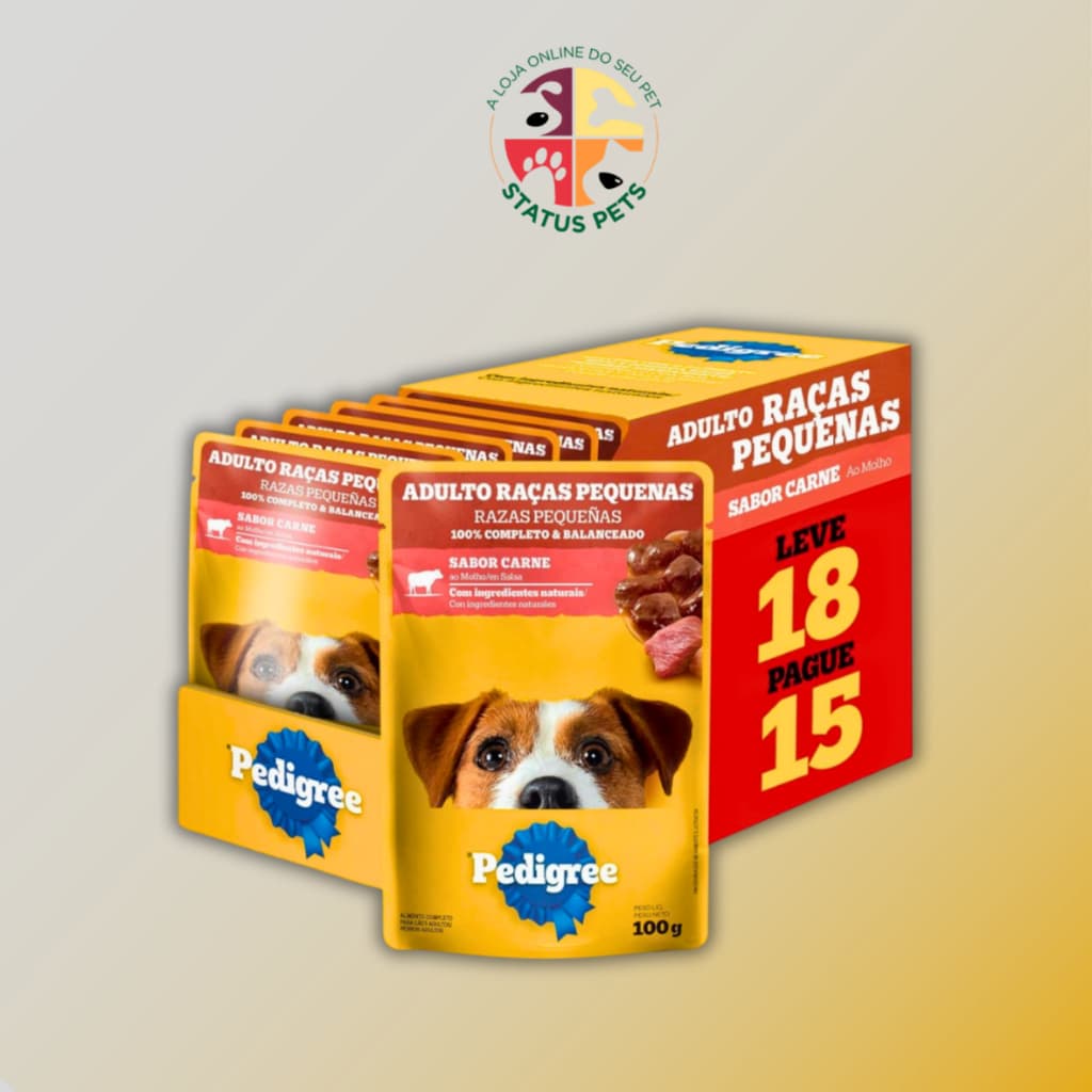 CAIXA LEVE 18 PAGUE 15 Ração Úmida Pedigree Sachê ao Molho CARNE para Cães Adultos 100g