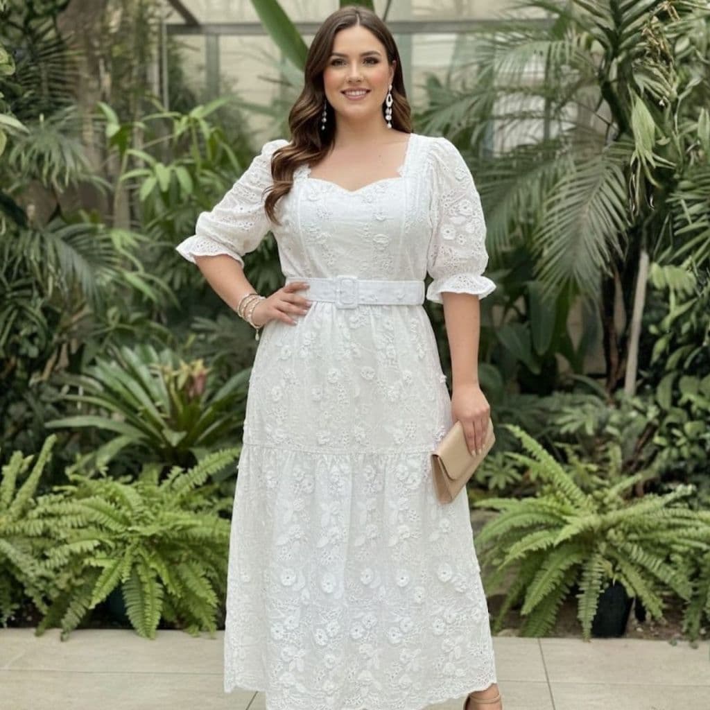 Vestido Branco Midi Feminino Com Tecido Lessie Moderno Perfeito Ao Corpo Envio Imediato