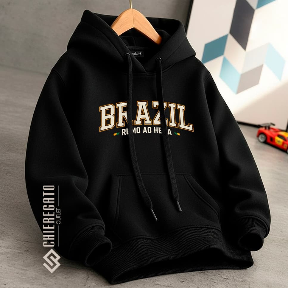 Moletom Blusa de Frio Infantil Juvenil Menino Menina Capuz Flanelado Blusão BRASIL Seleção HEXA