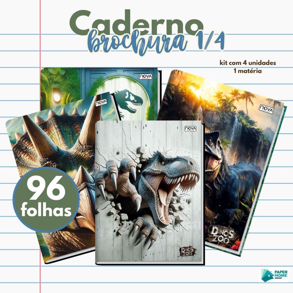 Caderno Brochura Masculino Dino Dinossauro Costurado Cosido Capa Dura A5 1/4 Pequeno