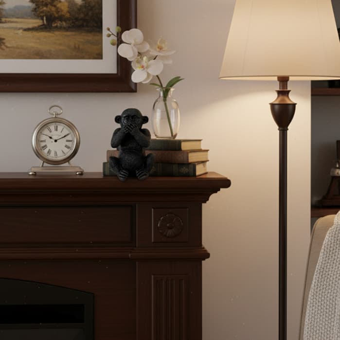 Escultura Macaco Mudo Preto 9cm Objeto Decorativo Estilo Minimalista Luxo
