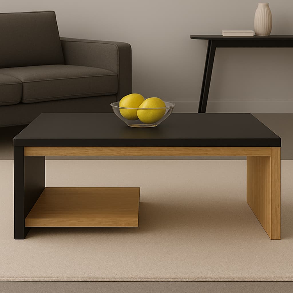 Mesa De Centro Para Sala Decorativa Retangular Com Prateleira Moderna Kiara