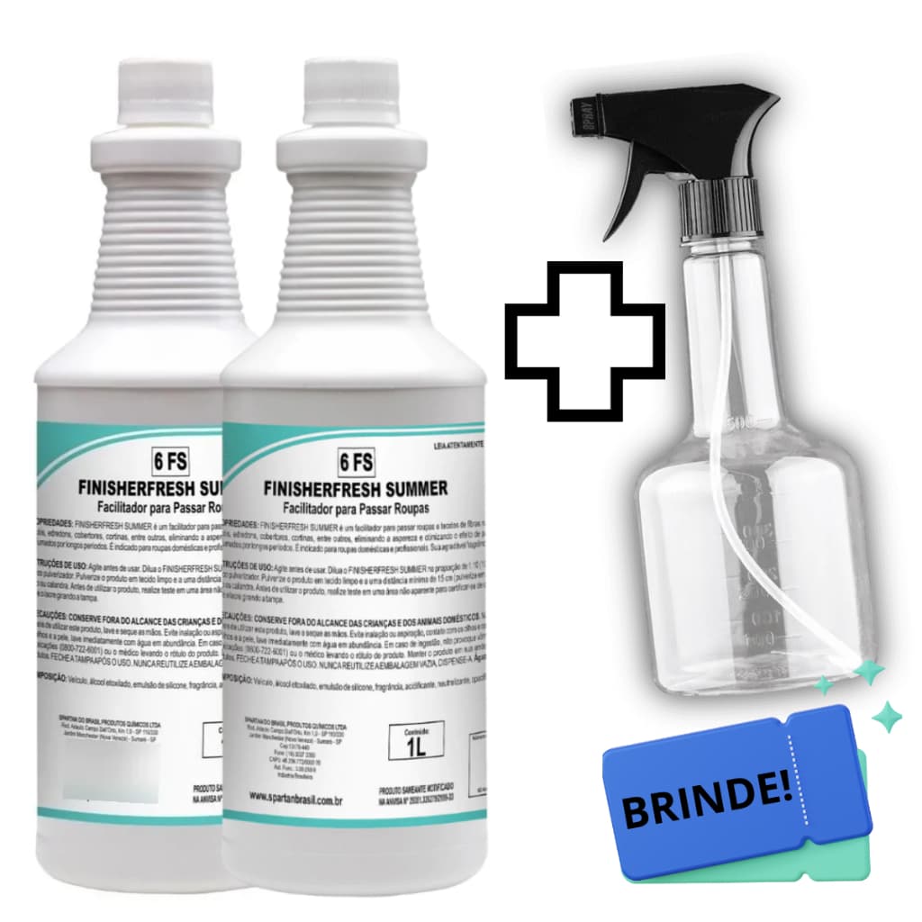 Kit 2 Finisherfresh Summer 1L Spartan Facilitador de Passar Roupas Cheiro Lavanderia + Borrifador