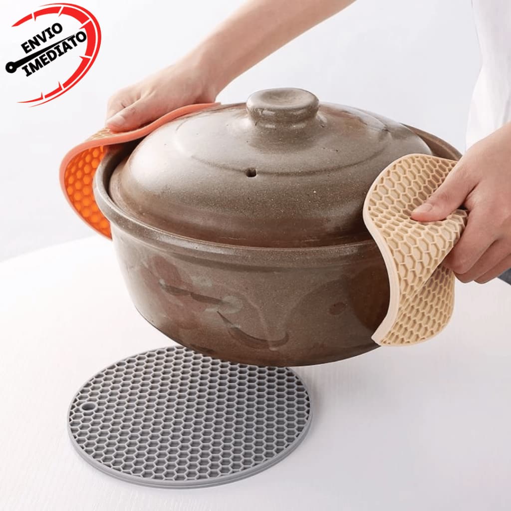 Descanso de Panela Em Silicone Antiderrapante Resistente Vermelho