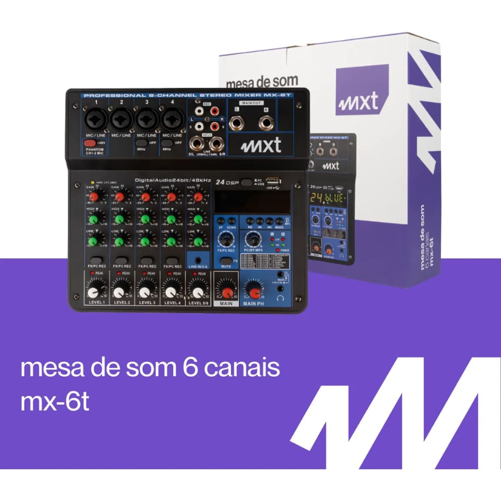 Mesa Som 6 Canais Bluetooth Interface Usb Mxt Mx-6t