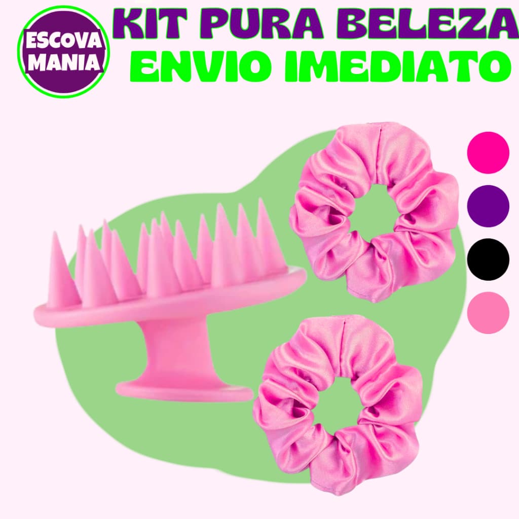 Kit Pura Beleza  2 ITENS - 1 Escova Massageadora + 2 Xuxinha De Cetim -Anti Frizz - De Desembaraçar Cabelo