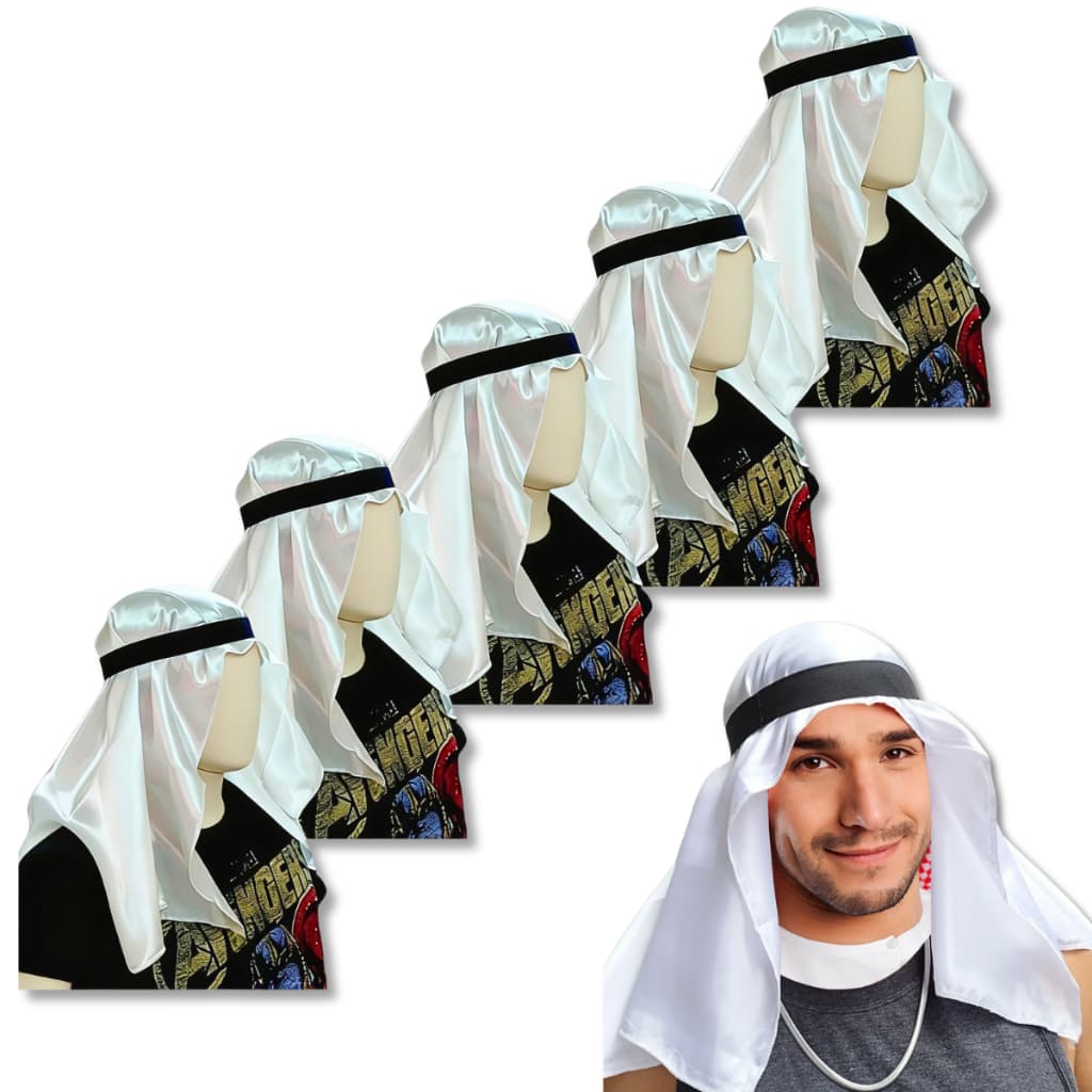 Kit Turbantes Branco Sheik Árabe Carnaval Fantasia Festa Cosplay Dubai Farao Copa Brasil
