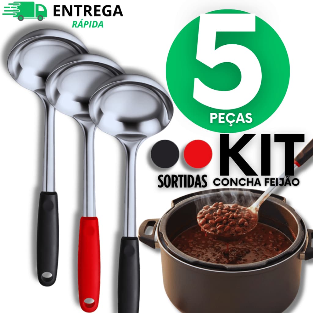 Jogo 5  Concha De Feijão Inox Linha Black Premium  26CM Utensílios de Cozinha Utilidades Casa Cozinha
