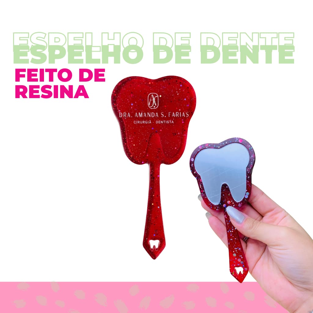 Espelho de Dente Personalizado Dentista em Resina Epóxi – Feito à Mão com Nome e Brilho