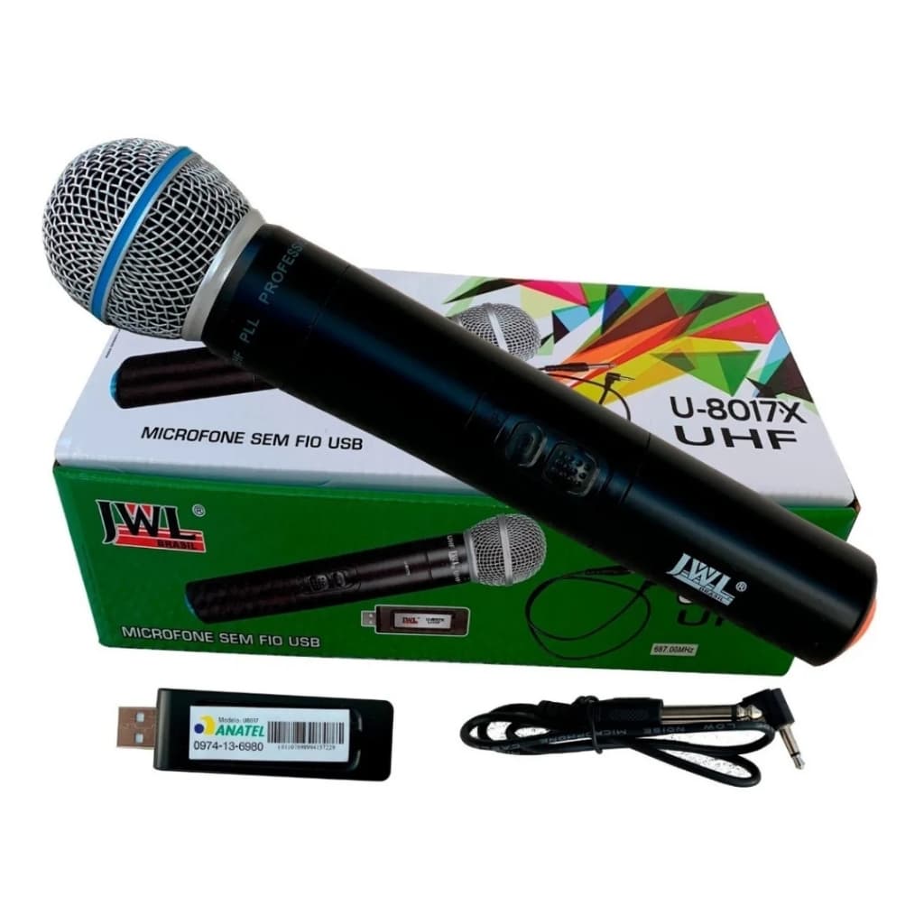 Microfone Sem Fio Jwl Uhf Profissional Usb 8017-X