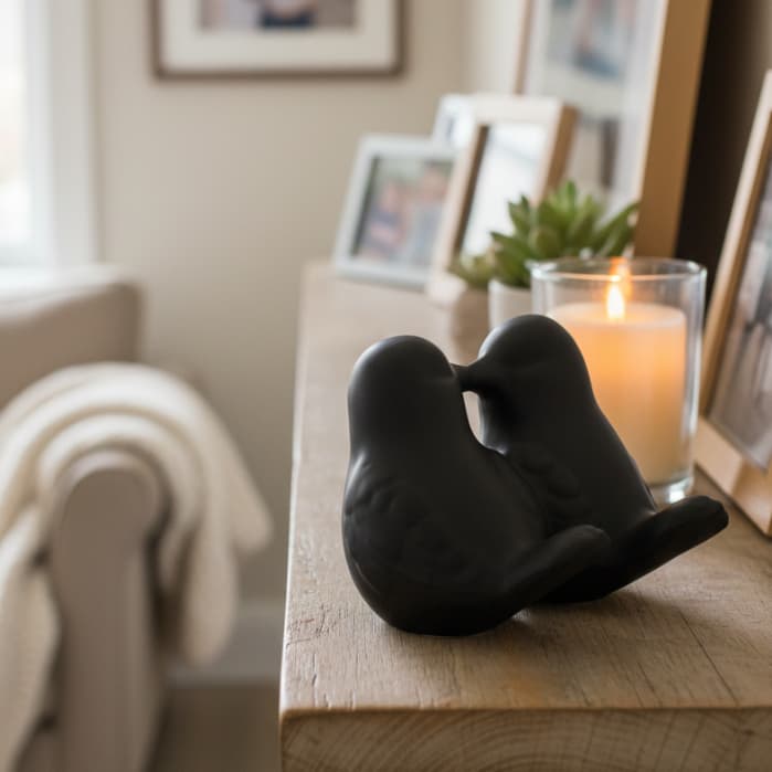 Escultura Minimalista de Aves Unidas para Composição de Ambientes