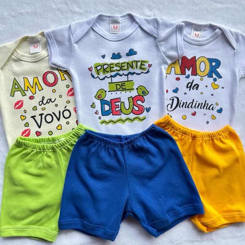 Conjunto Infantil (Body+Short) Temático De Frases || 100% Algodão