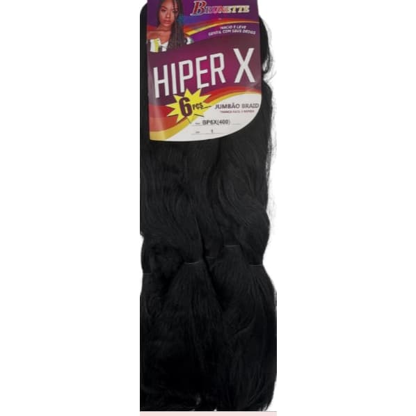 3 Pacotes Cabelo Jumbo Hiper X 400Gr Cm Fibra Sintética  Cor Preto