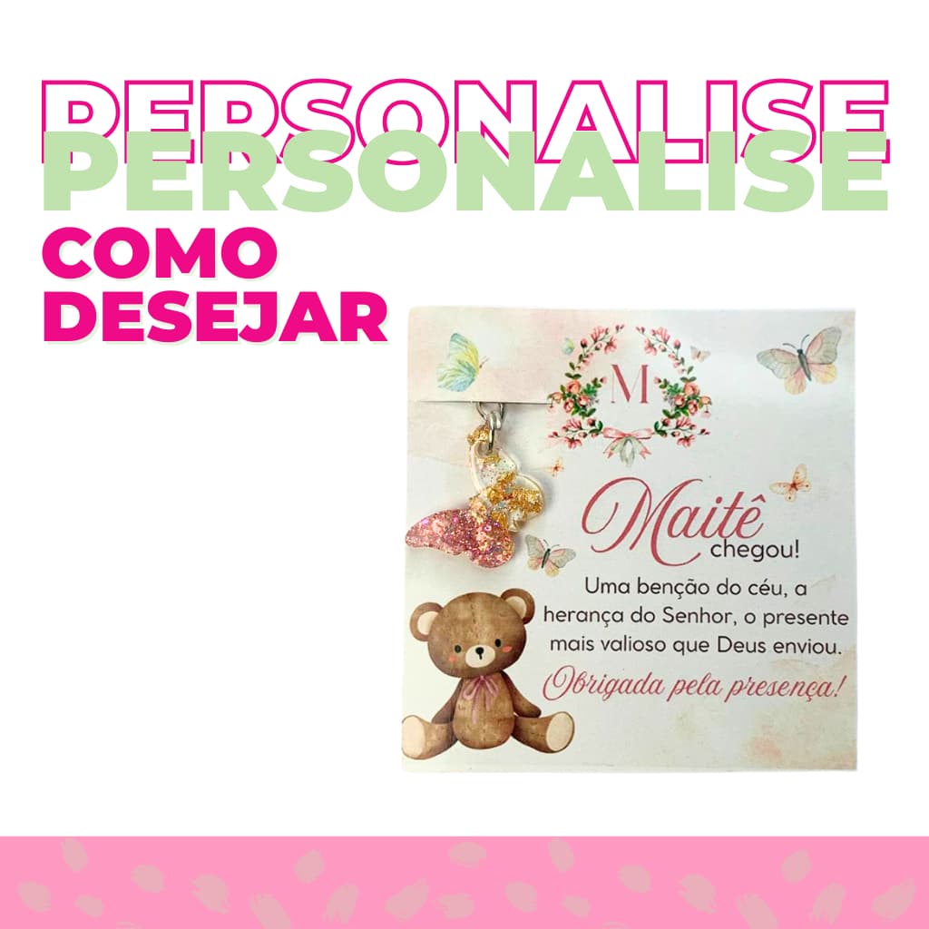 Chaveiro de Borboleta em Resina com Tag Personalizada – Lembrancinha e Brinde de Maternidade