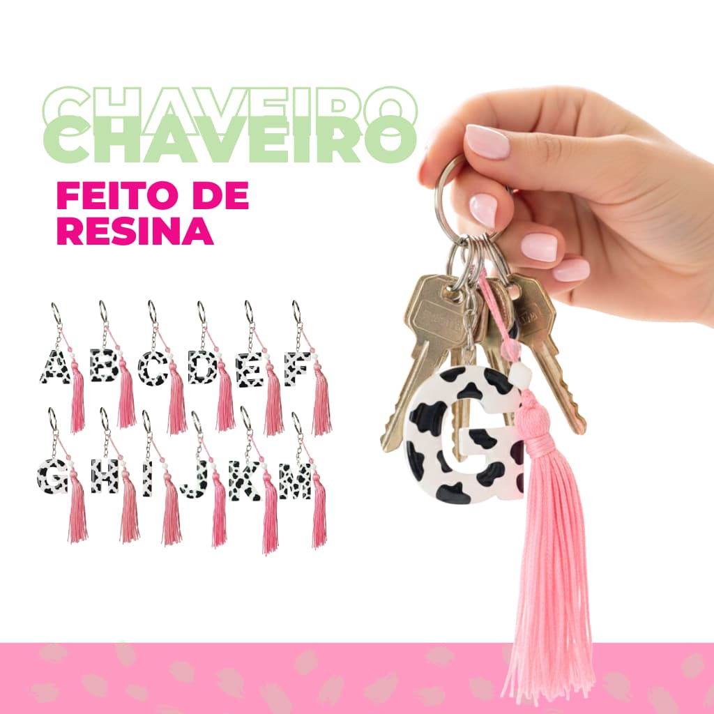 Chaveiro letra de Vaquinha de Resina Epóxi