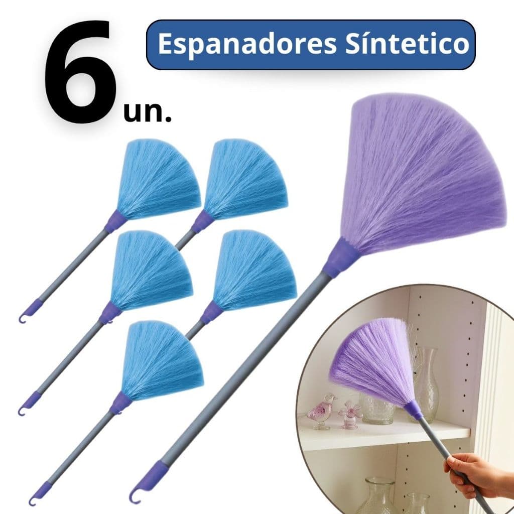 Kit 6 Espanadores Pó Fibra 36 Cm Limpa Poeira Moveis Grande Colorido