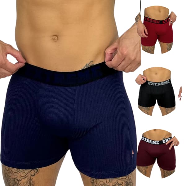 Cueca Boxer Kit Com 4 Masculina Box Não Enrola Respirável Lisa Confortável Microfibra Canelada