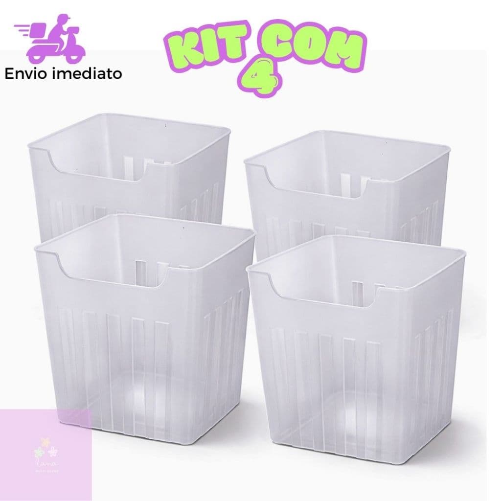 Kit 4 Potes Organizadores Porta Geladeira BPA Free Transparente Fosco Organizador Multiuso