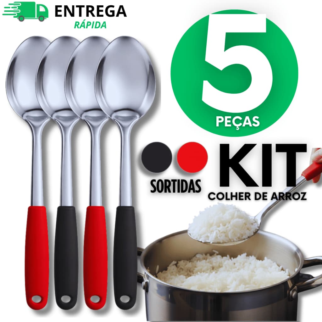 KIT  04 Peças Colher De Arroz Linha Black Com Cabo de Plástico Linha Premium Utilidades Premium Casa Cozinha