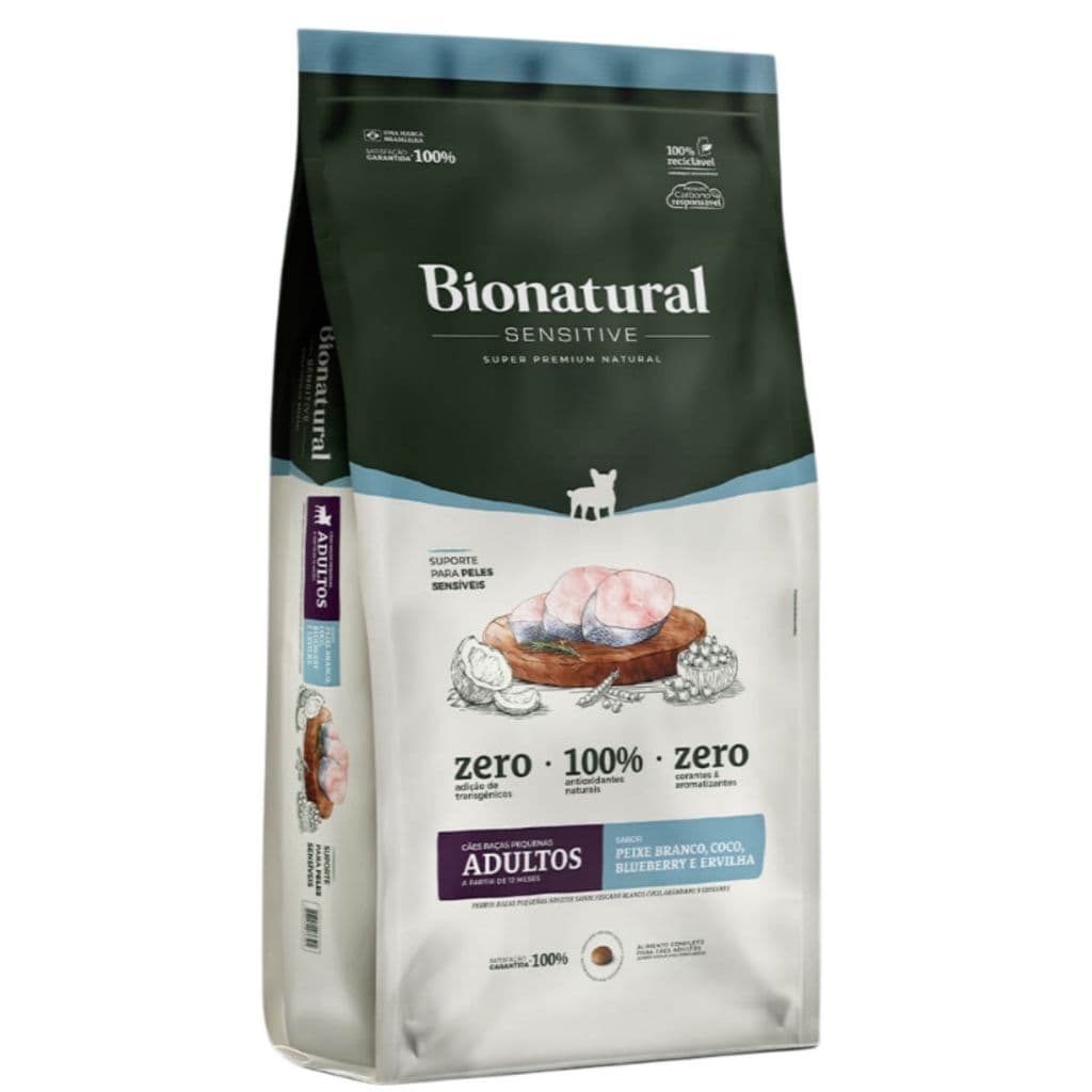 Ração Bionatural Sensitive cães raças pequenas adultos sabor Peixe Branco