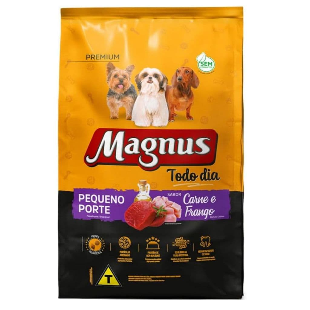 Ração Magnus raça pequena carne e frango com duas fontes de proteína
