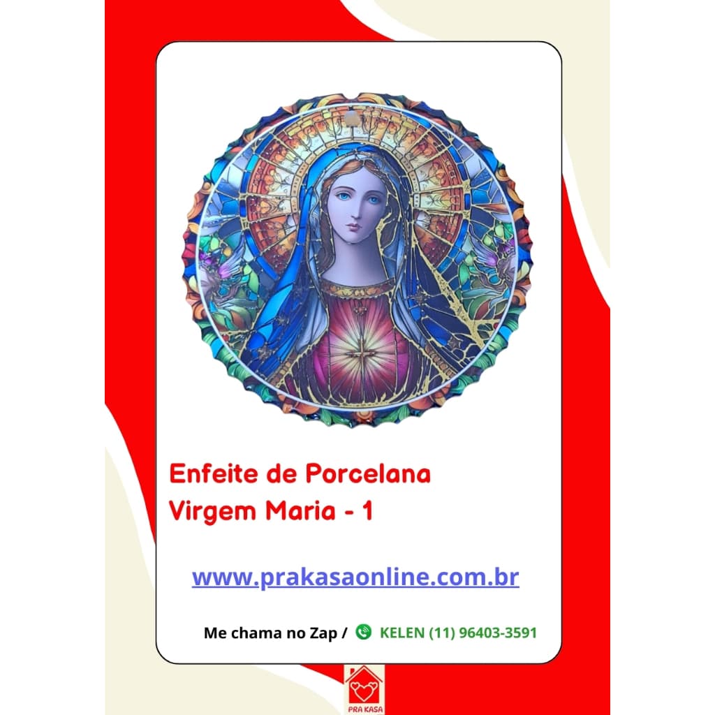 Enfeite de Parede em Porcelana – Virgem Maria Estilo Vitral