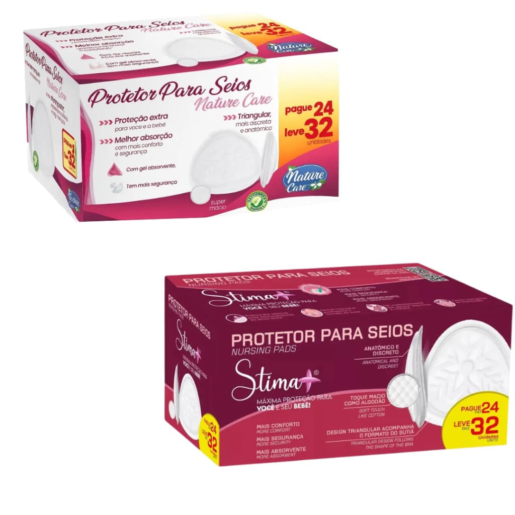 Kit 6 Absorventes Para Seios Stima+ ou Nature Care - 192 Un - Toque Macio