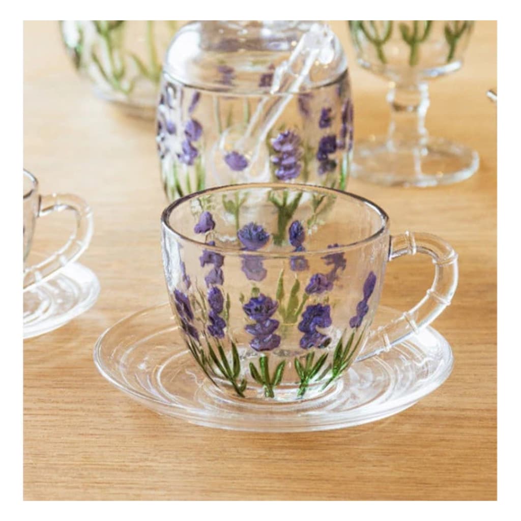 Xícara de Café com Pires Lavanda Hand Painting 80ml Cristal - Lyor / 6 Peças / 4 Peças / 2 Peças / 1peça