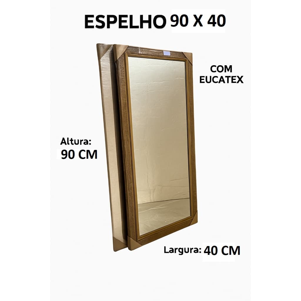 Espelho Grande Cristal Moldurado Em Madeira 40 cmx 90cm Retangular Decoração Quarto, Guarda Roupa, Escritorios e casa