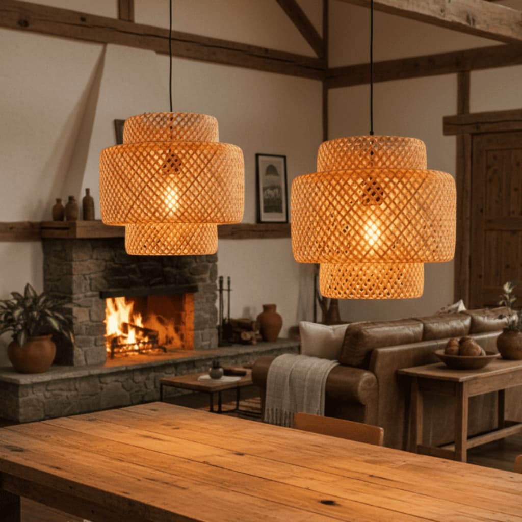 Kit 2 Luminária Pendente Lustre Bancada Pé Direito Sala Pousada Orgânico Bambu Restaurante Sushi