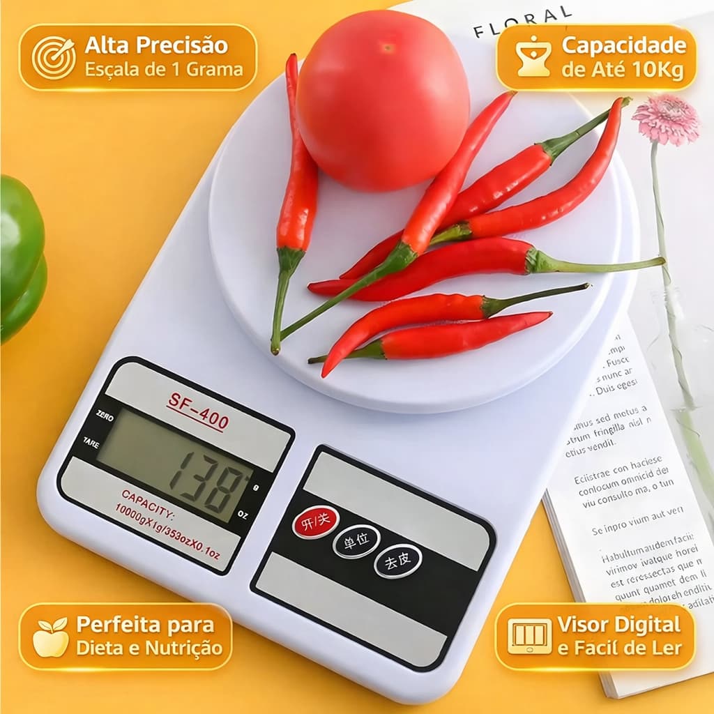 Balança Digital de Alta Precisão Cozinha 10kg | Escala 1g, Ideal para Dieta e Nutrição