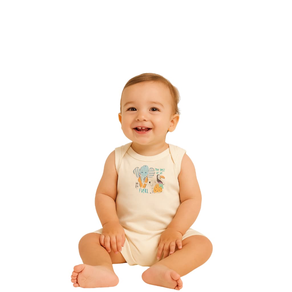 Macaquinho Bebê Menino Sem Manga Suedine Premium - Estampado Jungle Tropical