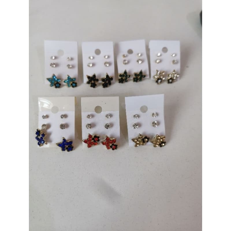 ✨ KIT 3 PARES Brincos Ponto de Luz Estrela Strass Florzinha Luxo Delicado Detalhe Fofo Brilho Forte B23600070-4 Dourado