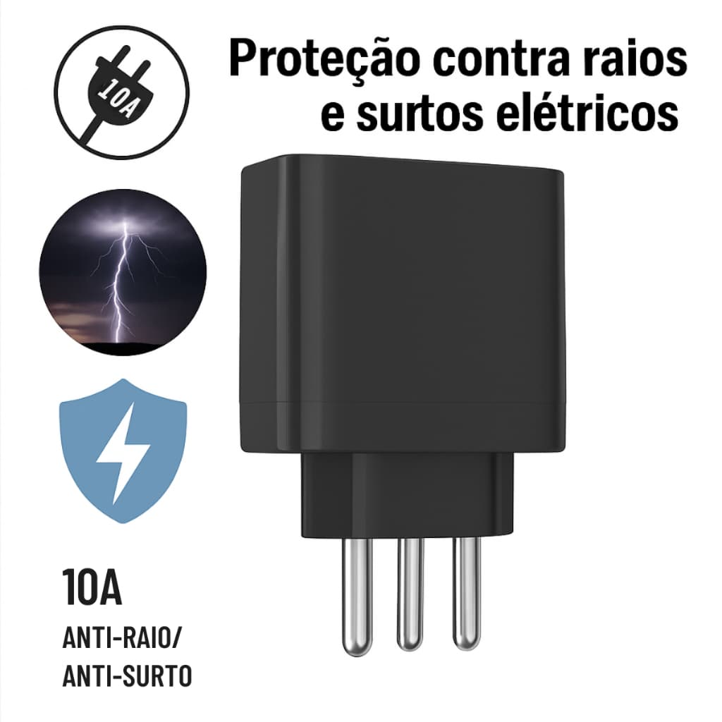Dispositivo Proteção Contra Surtos DPS 3 Pinos 10A Anti Raio TV Computador E Video Game
