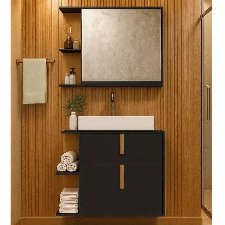 Kit De Banheiro Gabinete Com Espelheira Armário Organizador Cuba Suspenso Cristal - Outlet Da Luana
