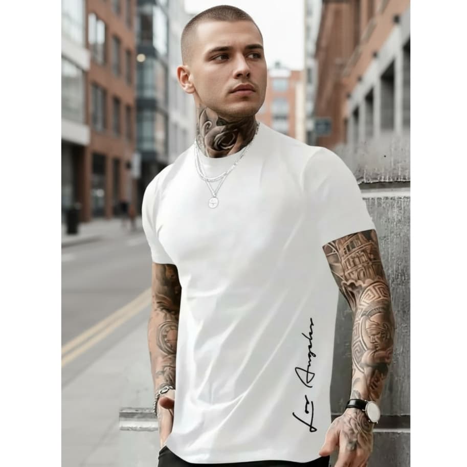 Camiseta Masculina Camisa Estampada Los Angeles City 100% Algodão Premium Malha 30.1