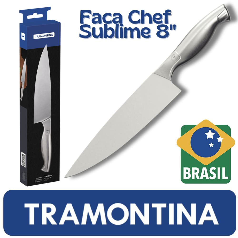Faca Chef Profissional Tramontina Sublime em Aço Inox 8" Casa Cozinha Luxo