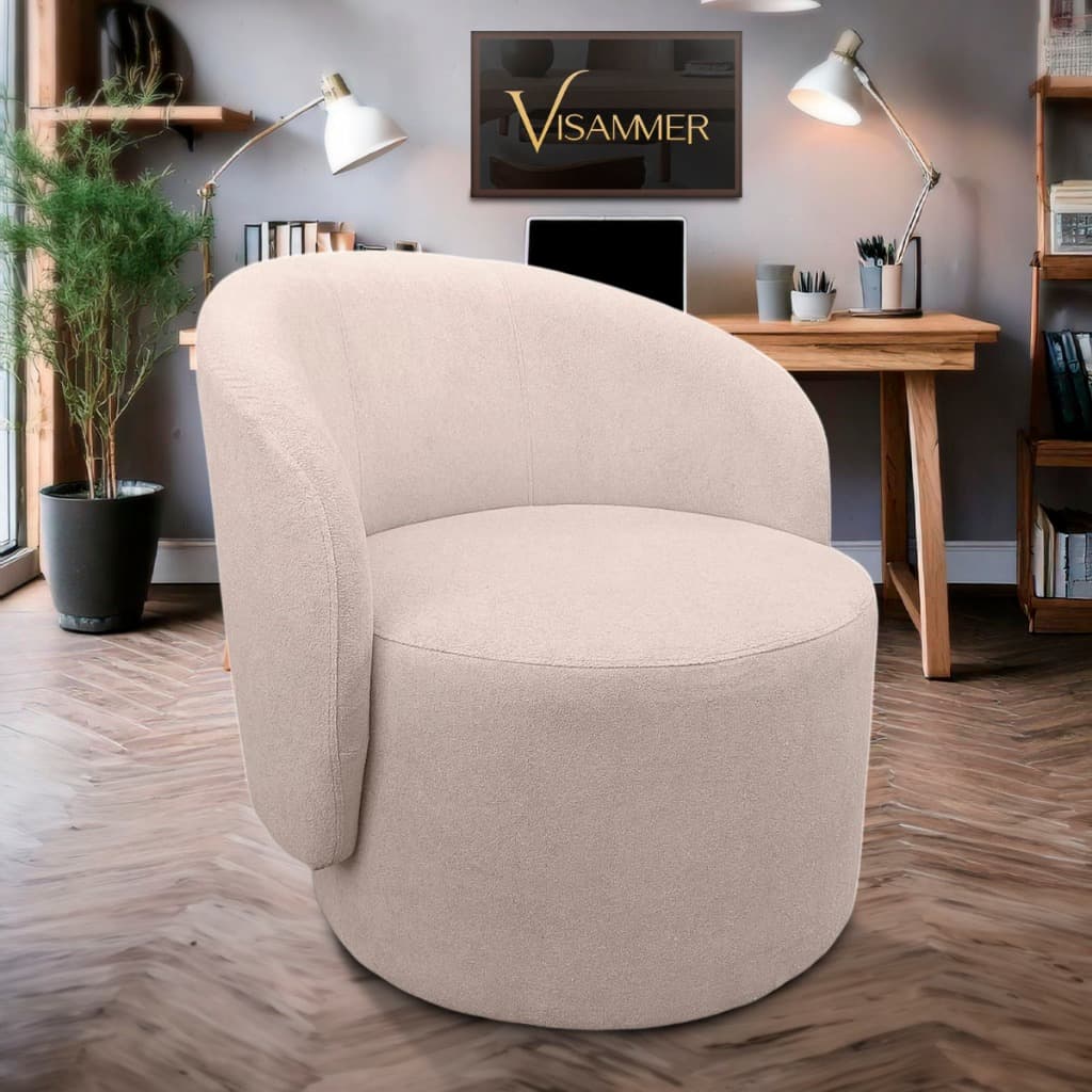 Poltrona Giratória Orgânica Visammer Tecido Boucle Para Sala Quarto Salão de Beleza