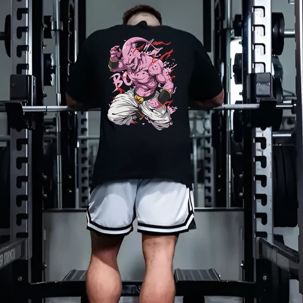Camiseta Oversized Majin Boo Academia Fitness Camisa Streetwear Gym Unissex 100% Algodão Premium Anime DragonBall