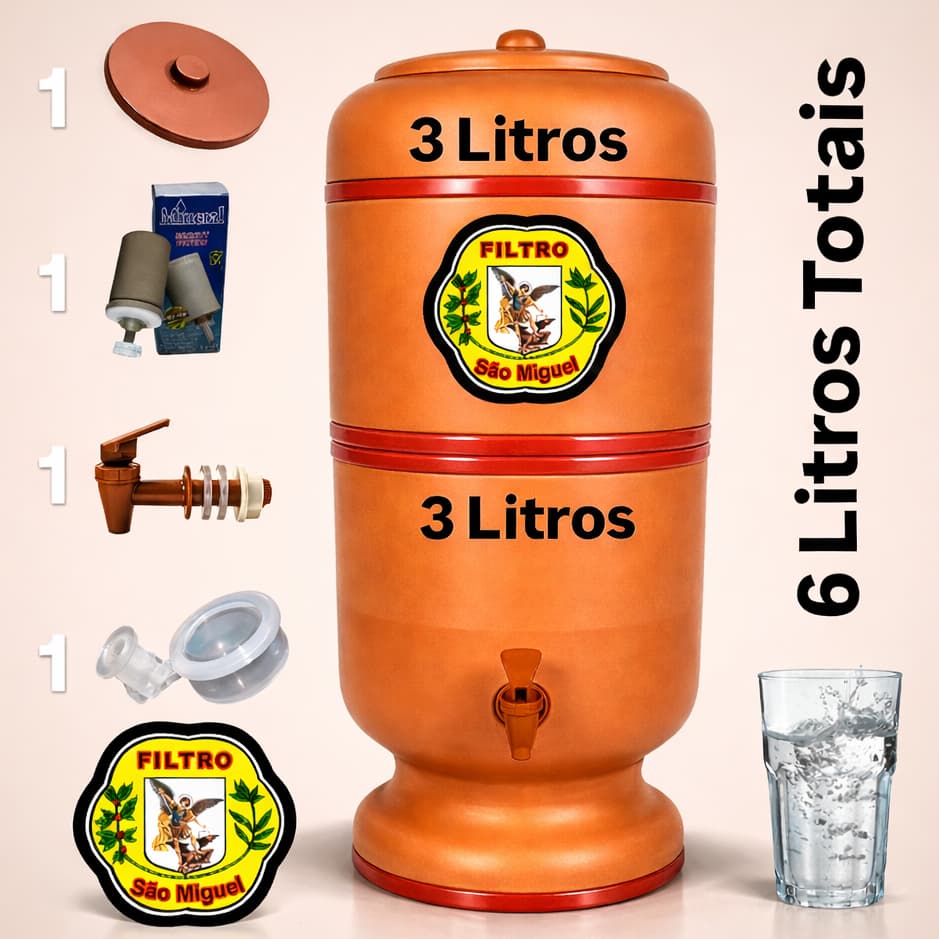 Filtro de Barro 6 Litros Completo Tradicional com Vela, Boia e Torneira Jaboticabal Bebedouro D'água