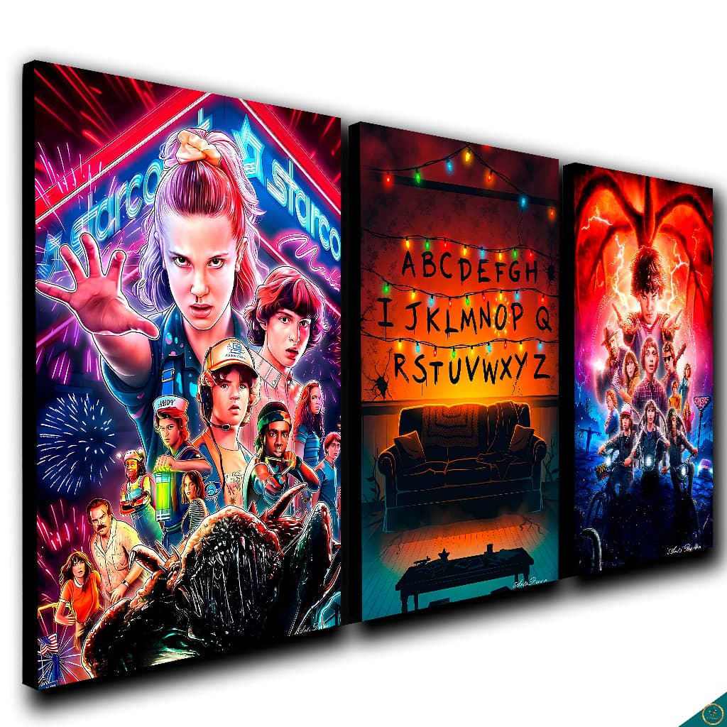 Quadro Decorativo Stranger Things Kit 3 Peças em MDF | Geek Retrô Vintage