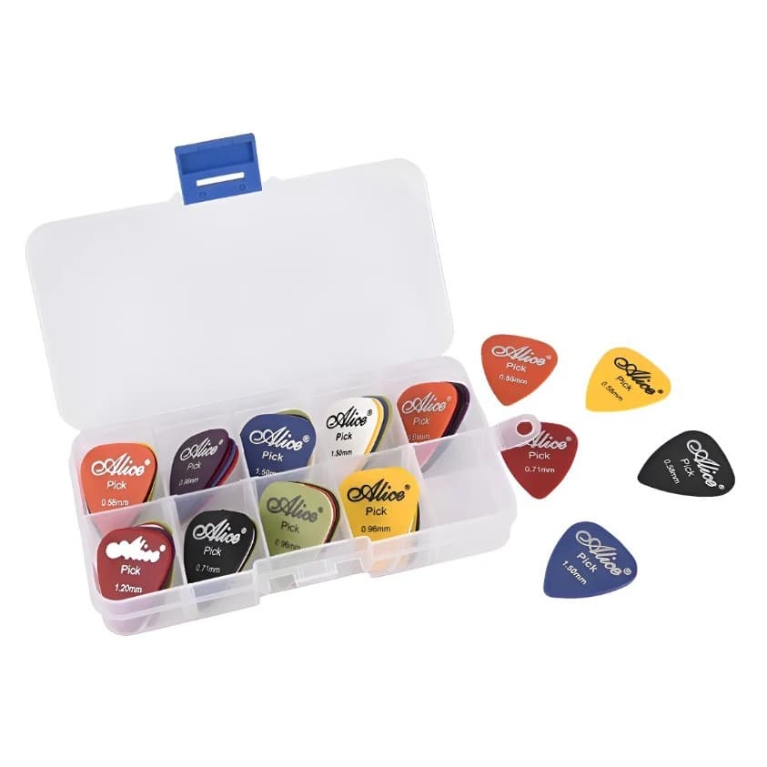 Kit 50 Palhetas Alice + Estojo, Perfeitas para Violão, Guitarra ou Baixo, Cores Diversas e Sortidas