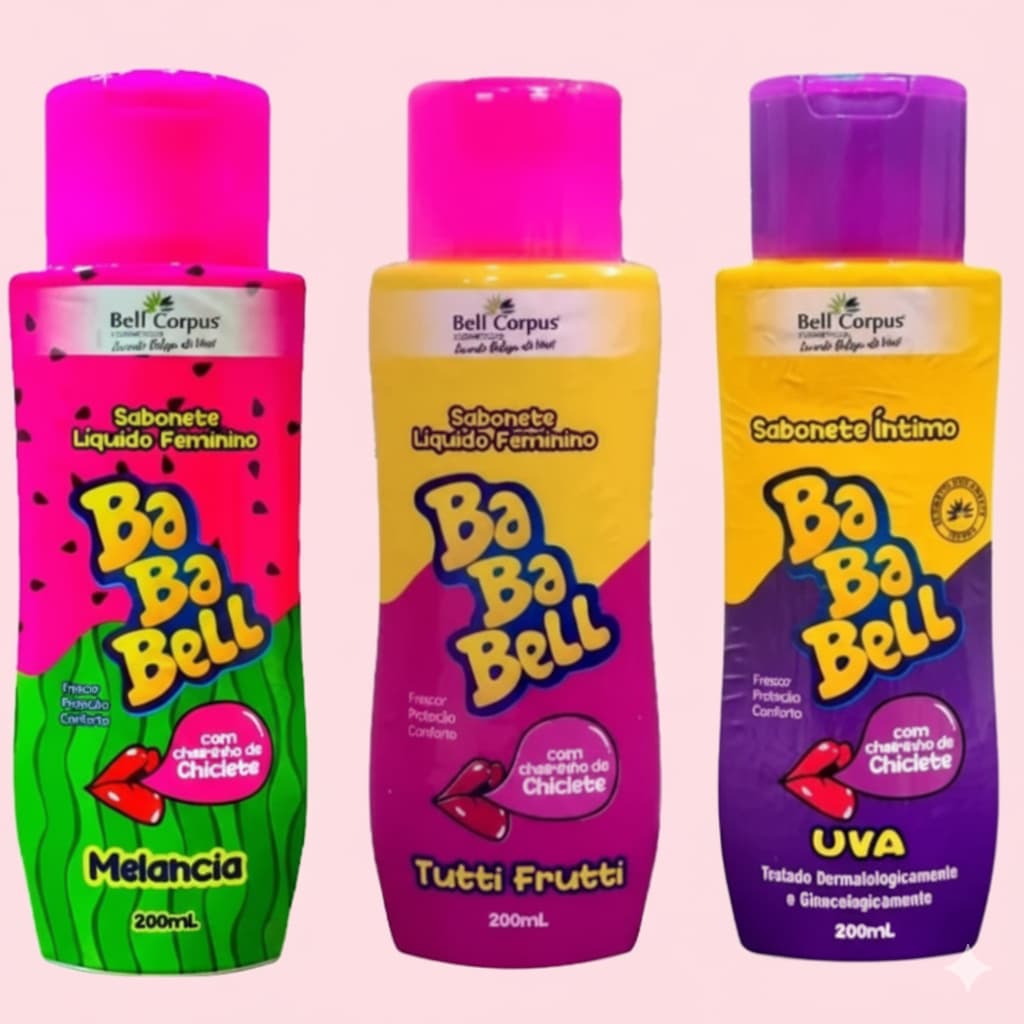 Kit Sabonete Liquido Intimo Baba Bell Tutti Frutti Uva e Melancia Higiene Íntima
