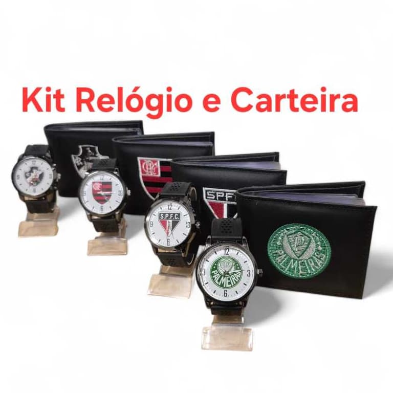 Kit Relógio Masculino e Carteira Masculina, Time do Coração.