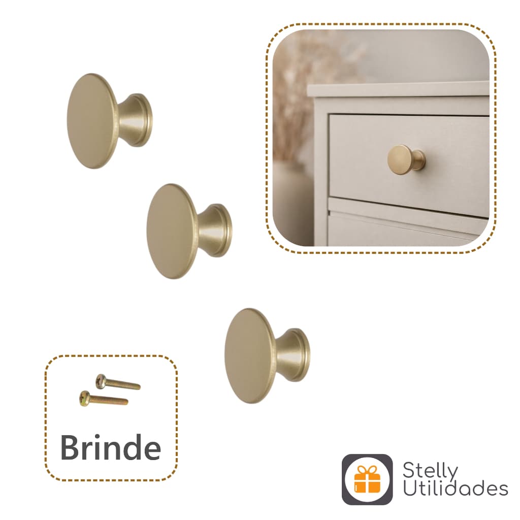 Puxador Metal Móveis Gaveta Ponto Botão Armário Cômoda Dourado Fosco