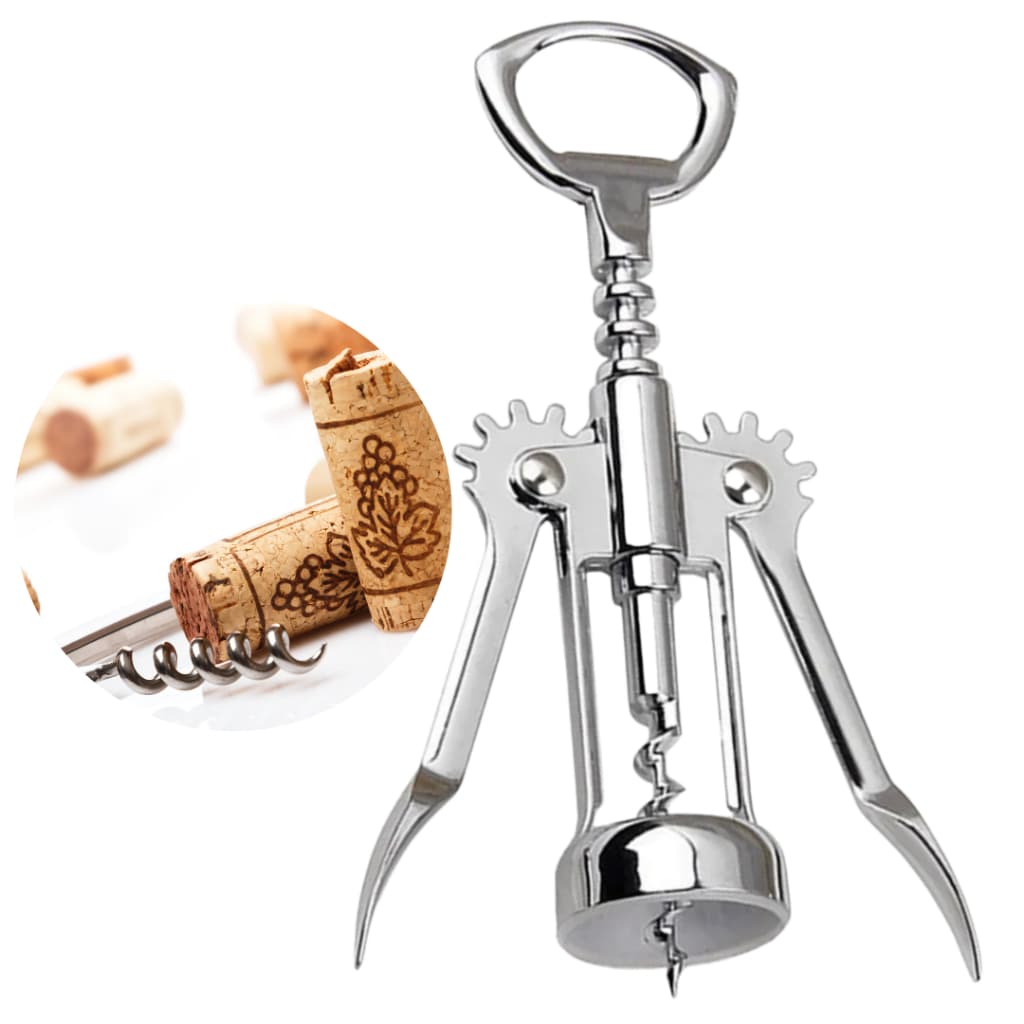 Kit Saca Rolhas Borboleta Abridor Manual Garrafa Vinho Bebida Reforçado Inox Cozinha Bar Restaurante