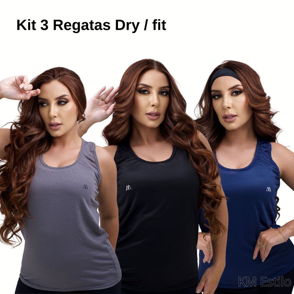 Kit 3 Regata Feminina Dry Fit Costas Nadador Academia Esportivo Fitness Treino Lisa